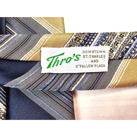Regal Designer Collection Mens Tie Navy Blue & Gold Striped Pattern Silk - Picture 6 of 7
